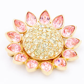 Gold Plated1990s Swarovski Crystal Pink & Yellow Crystal Flower Brooch & Earrings Set