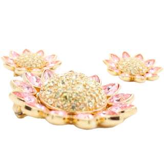 1990s Swarovski Crystal Pink & Yellow Crystal Flower Brooch & Earrings Set Made in Austria