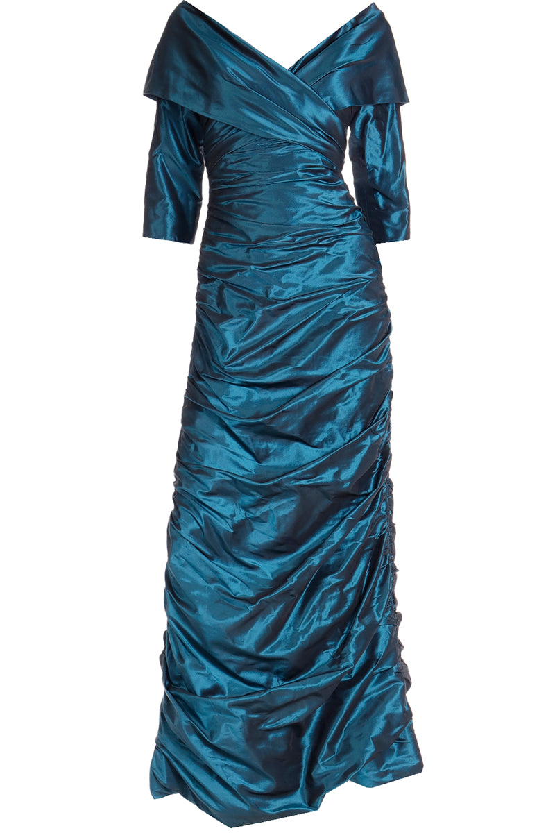 1980s Rickie Freeman For Teri Jon Vintage Teal Green Evening Dress 1980s Rickie Freeman For Teri Jon Vintage Teal Green Evening Dress