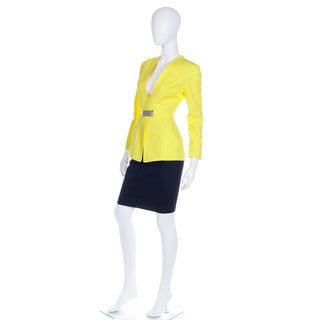 1990s Thierry Mugler Paris Vintage Yellow Jacket and Black Pencil Skirt Suit