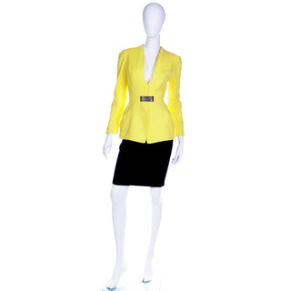 1990s Thierry Mugler Vintage Yellow Jacket & Black Pencil Skirt Suit