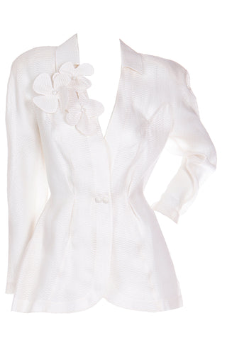 1990s Thierry Mugler Ivory Semi Sheer Structural Blazer Jacket W Tags