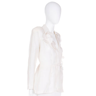 1990s Thierry Mugler Ivory Semi Sheer Structural Blazer Jacket Deadstock W Tags