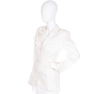 1990s Thierry Mugler Ivory Semi Sheer Structural Blazer Jacket W Tags Deadstock