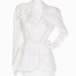 1990s Thierry Mugler Ivory Semi Sheer Deadstock Structural Blazer Jacket W Tags 