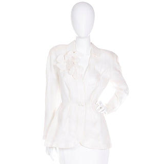 Deadstock 1990s Thierry Mugler Ivory Semi Sheer Structural Blazer Jacket W Tags