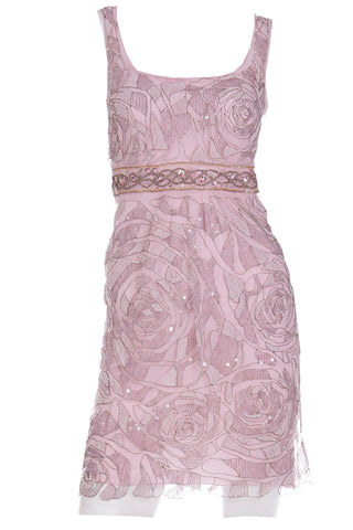2000s Rose Pink Emanuel Ungaro Beaded Sequin Net Overlay Silk Mini Dress