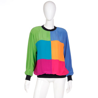 Vintage 1980s Emanuel Ungaro Parallele Colorblock Silk Sweatshirt Style Top