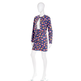 1980s Ungaro Floral Denim Jacket and Mini Skirt 2 Piece Suit