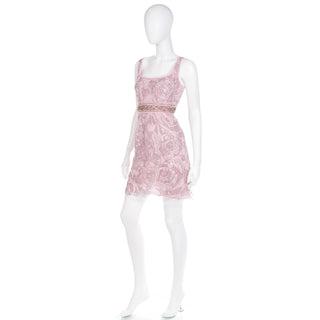 2000s Rose Pink Emanuel Ungaro Beaded Sequin Net Overlay Silk Mini Dress size med