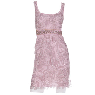 2000s Rose Pink Emanuel Ungaro Beaded Sequin Net Overlay Silk Mini Dress size M/L