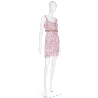 2000s Rose Pink Vintage Emanuel Ungaro Beaded Sequin Net Overlay Silk Mini Dress