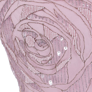 2000s Rose Pink Emanuel Ungaro Beaded Sequin Net Overlay Silk Mini Dress with rose design