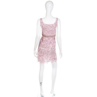 2000s Rose Pink Emanuel Ungaro Beaded Sequin Net Overlay Silk Mini Dress in excellent condition