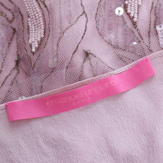 2000s Rose Pink Emanuel Ungaro Paris Beaded Sequin Net Overlay Silk Mini Dress
