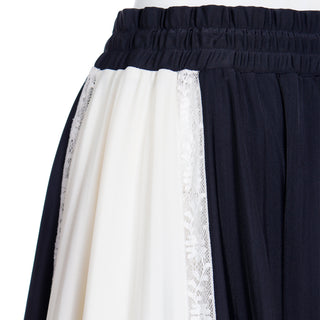 2000s Valentino Black & White Drawstring Knit Skirt w Lace Trim