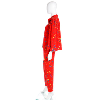 1970s Valentino Couture Red Silk Polka Dot Outfit 