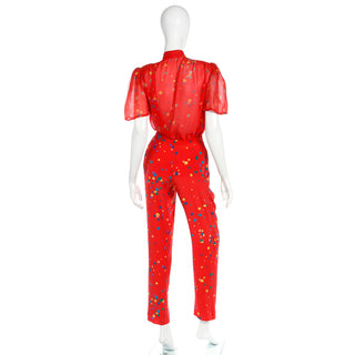 S/S 1979 Valentino Couture Red Silk with Multi Colored Polka Dot Ensemble