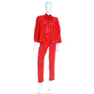 Three Piece Valentino Couture Polka Dot vintage pants ensemble with jacket and blouse