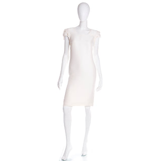 2000s Valentino Garavani Ivory Silk Crepe Draped Dress with Pleated Sleeves