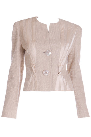 2000s Valentino Sand Beige Linen & Silk Cropped Jacket