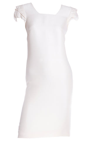 2000s Valentino Ivory Silk Crepe Draped Dress with Pleated Sleeves