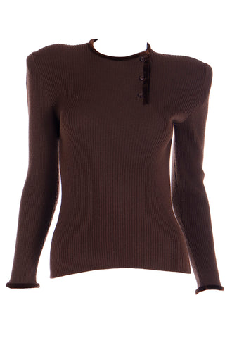 Vintage Valentino Chocolate Brown Sweater w/ Velvet Trim