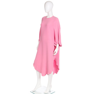 2000s Valentino Pink Silk Crepe Free Flowing Evening or Day Dress w asymmetrical hemline