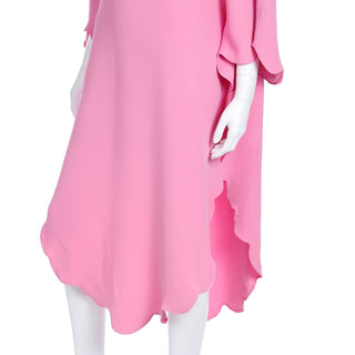 2000s Valentino Pink Silk Crepe Free Flowing Evening or Day Dress with wavy hemline