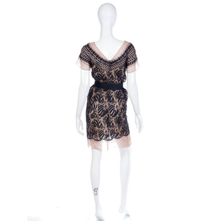 2000s Valentino Black & Blush Lace Overlay Evening Dress