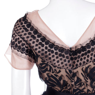 2000s Valentino Black Mesh Lace Overlay Blush Silk Evening Dress