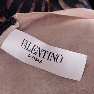 2000s Valentino Roma Black and Blush Lace Overlay Evening Dress
