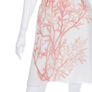 2000s Valentino White SIlk Coral Print Sleeveless Dress with sash Vintage