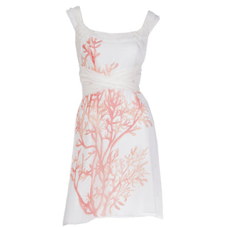 Vintage 2000s Valentino White SIlk Coral Print Sleeveless Dress with sash Italy
