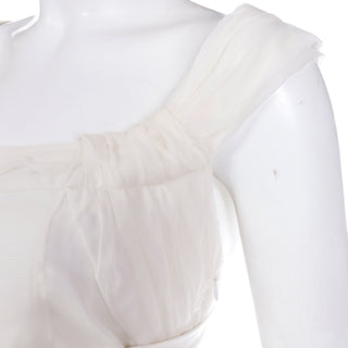 2000s Valentino White SIlk Coral Print Sleeveless Dress with sash with gathering