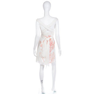 Vintage Early 2000s Valentino White SIlk Coral Print Sleeveless Dress with sash