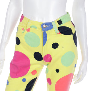1990s Gianni Versace Jeans Couture Yellow Pants W Colorful Polka Dots 90s
