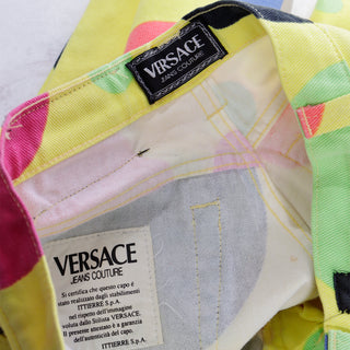 1990s Gianni Versace Jeans Couture Yellow Pants W Colorful Polka Dots Size 27 Made in italy
