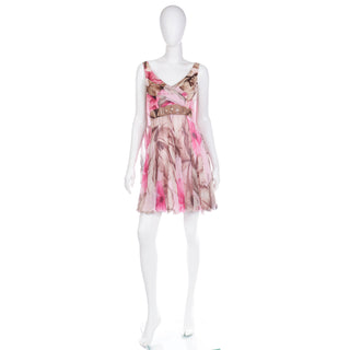 2008 Versace Pink Floral Silk Chiffon Dress w Medusa Head Belt Buckle M