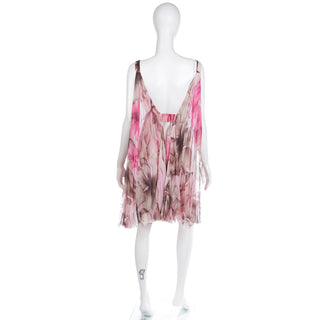 2008 Versace Pink Floral Silk Chiffon Dress w Medusa Head Belt Buckle Made in Italy