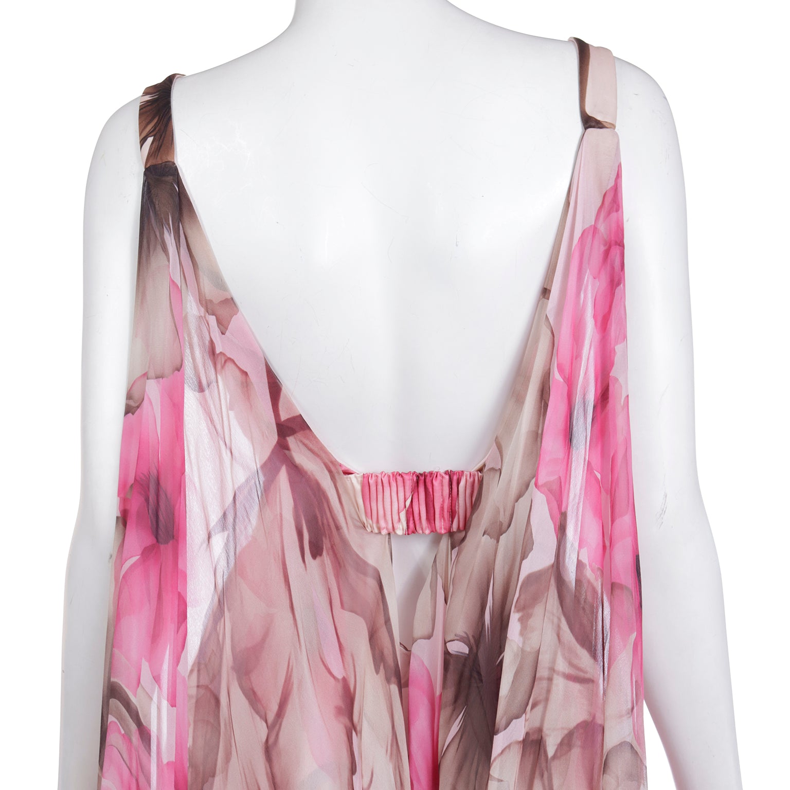 2008 Versace Pink Floral Silk Chiffon Dress w Medusa Head Belt Buckle