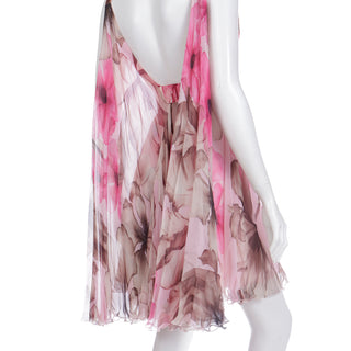 2008 Versace Pink Floral Silk Chiffon Dress w Medusa Head Belt Buckle w draped panels