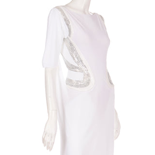 2007 Versace Runway White Evening Dress w Silver Sequins & Open Back Sz S/M