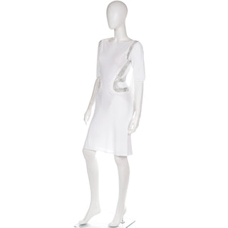 2007 Versace Runway White Evening Dress w Silver Sequins & Open Back Spring Summer 07