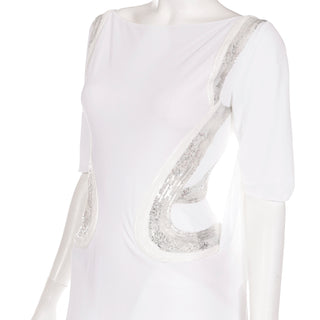 Spring/Summer 2007 Versace Runway White Evening Dress w Silver Sequins & Open Back