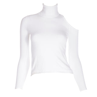 2010s Versace White Stretch Knit T Neck L/S Summer Top With Shoulder Cut Out 