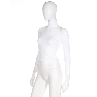 2010s Versace White Stretch Knit T Neck Summer Top With Shoulder Cut Out