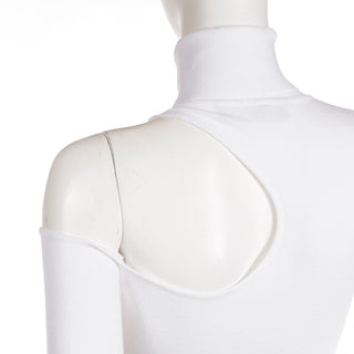 2010s Versace White Stretch Knit T Neck Top W Shoulder Cut Out 