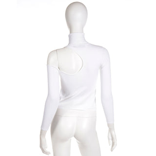 2010s Versace White Stretch Knit Turtleneck Top With Long Sleeves & Shoulder Cut Out