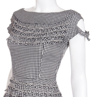 1960s Vicky Vaughn Black & White Gingham Check Cotton Dress with unique details